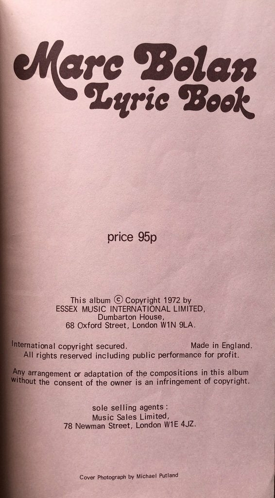 Marc Bolan Lyric Book