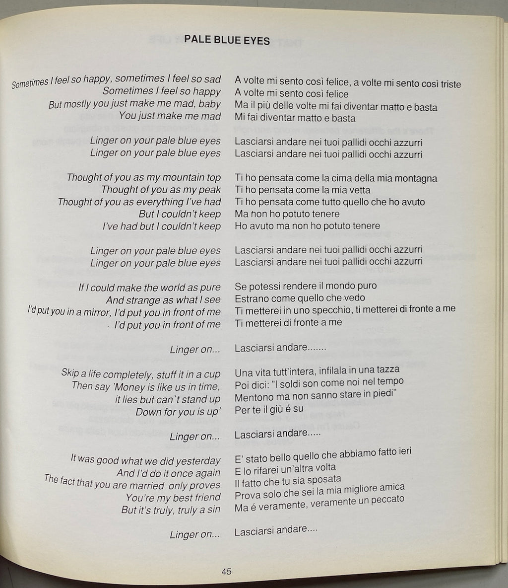 Velvet Underground English / Italian Lyric Book