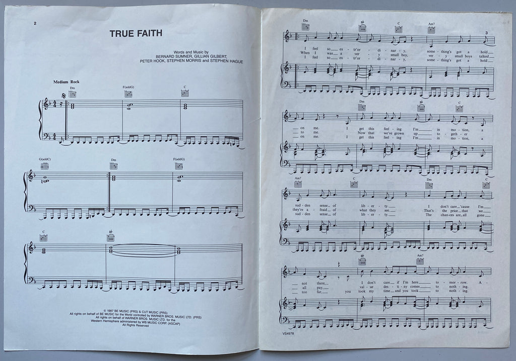 New Order True Faith Song Sheet