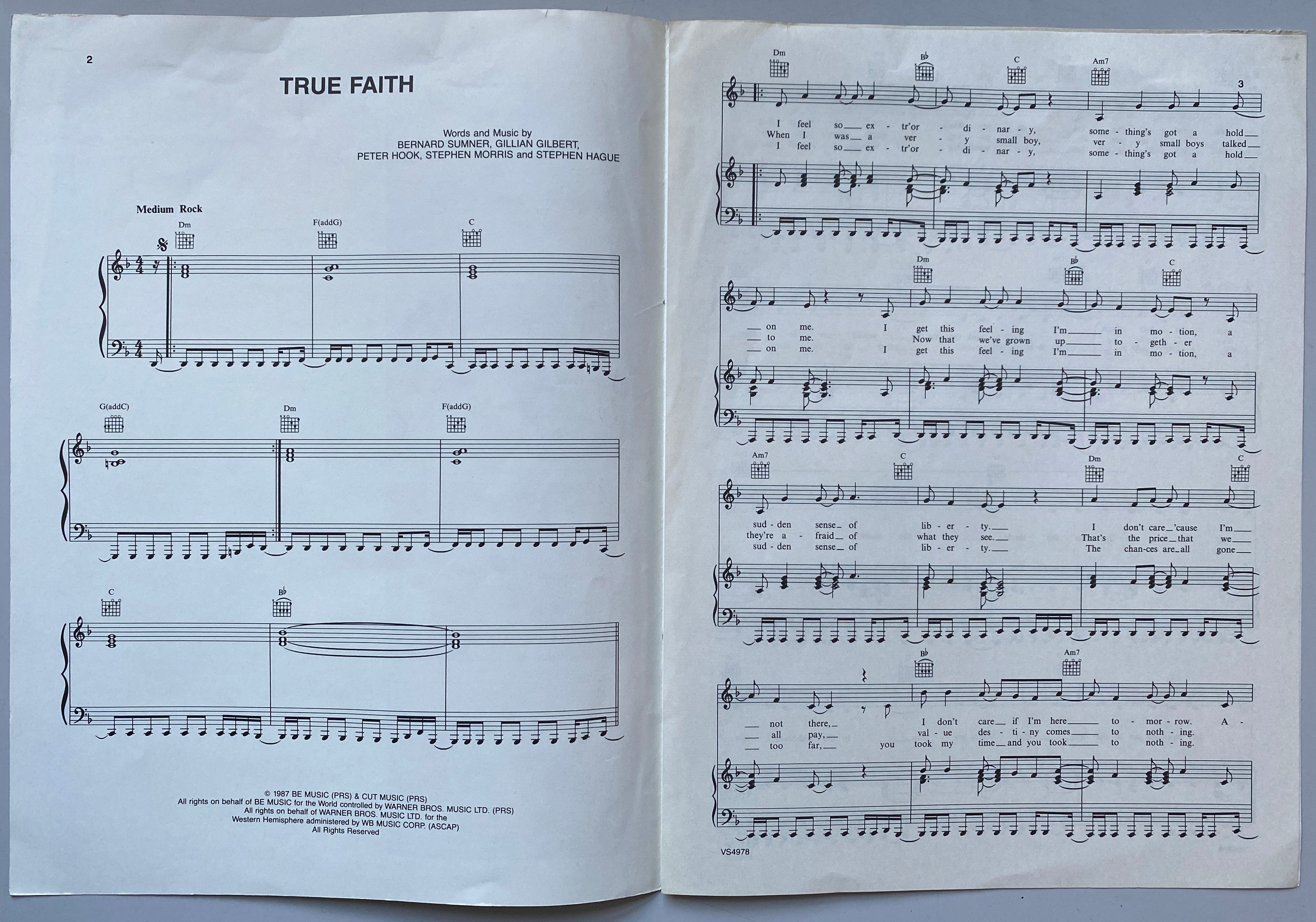 New Order True Faith Song Sheet