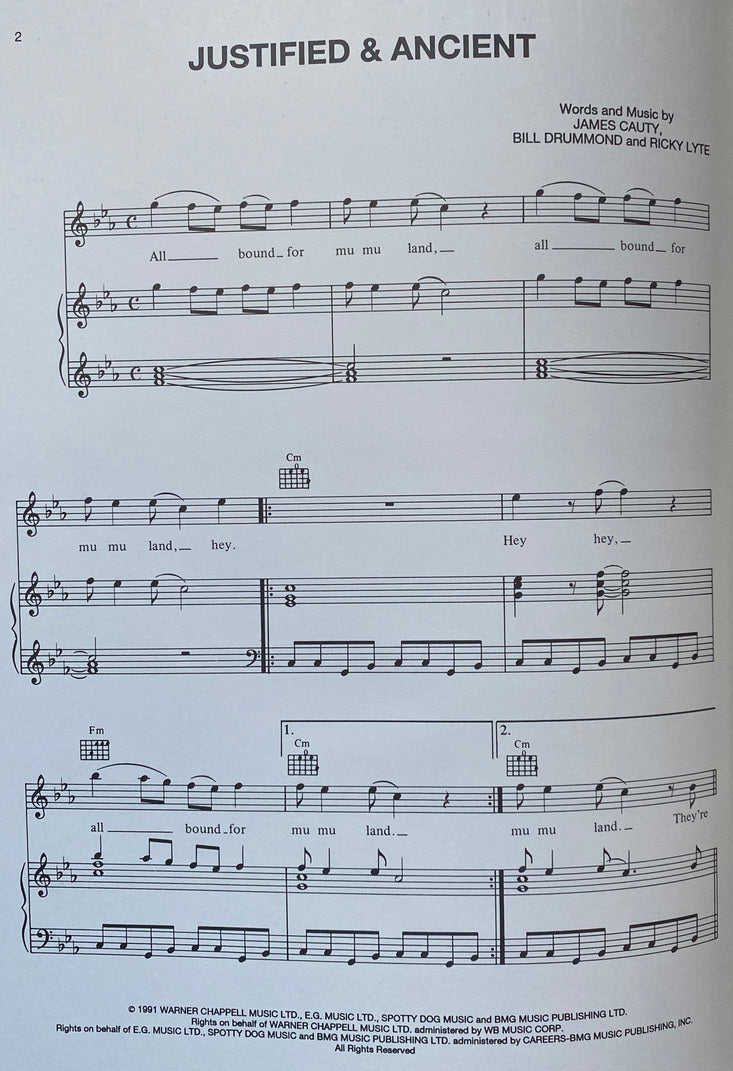 The KLF Justified & Ancient Song Sheet