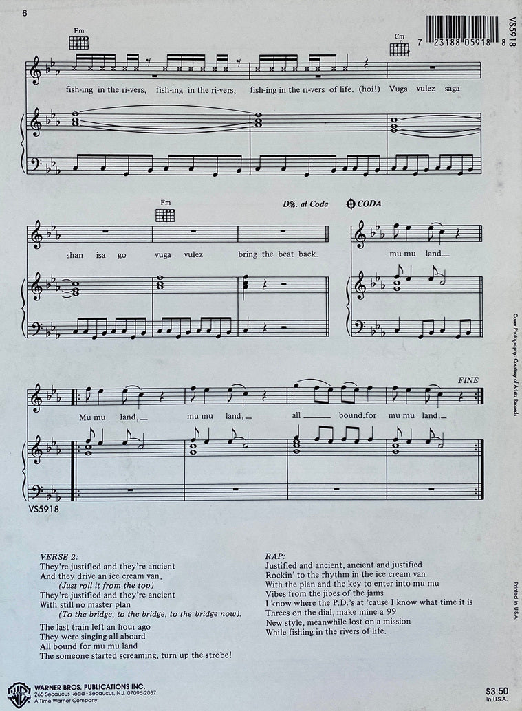 The KLF Justified & Ancient Song Sheet