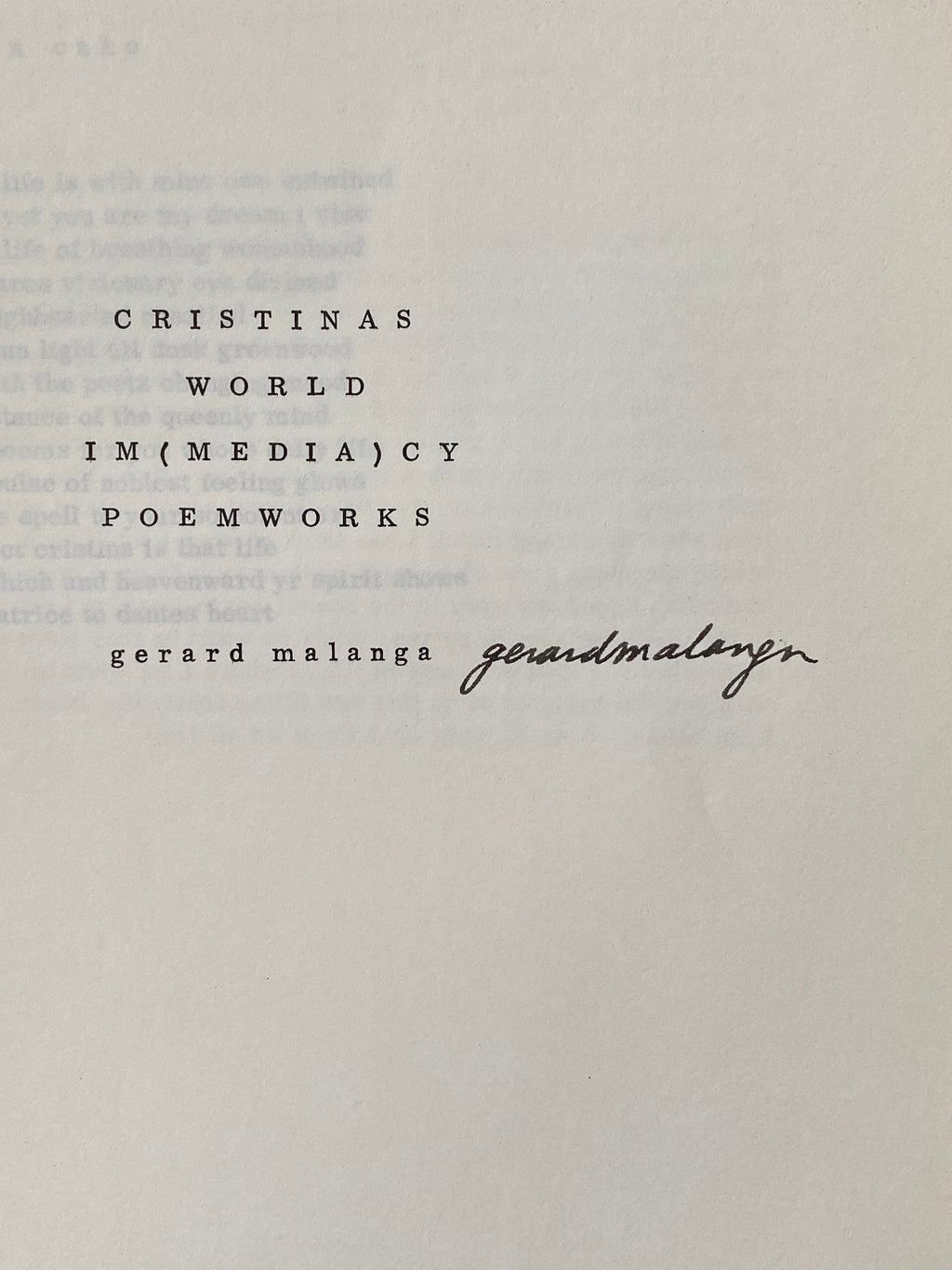 [SIGNED] GERARD MALANGA CRISTINAS WORLD