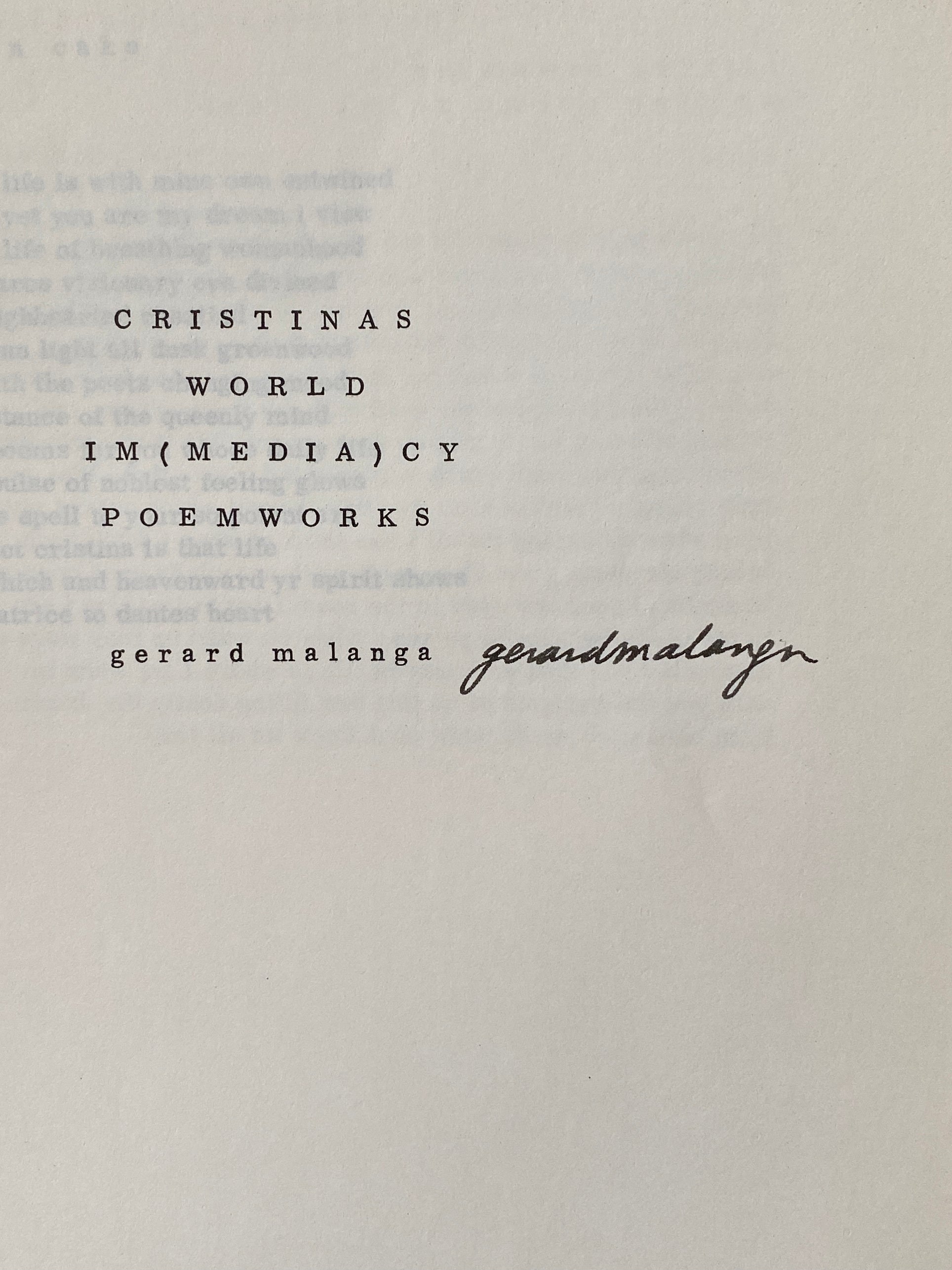 [SIGNED] GERARD MALANGA CRISTINAS WORLD