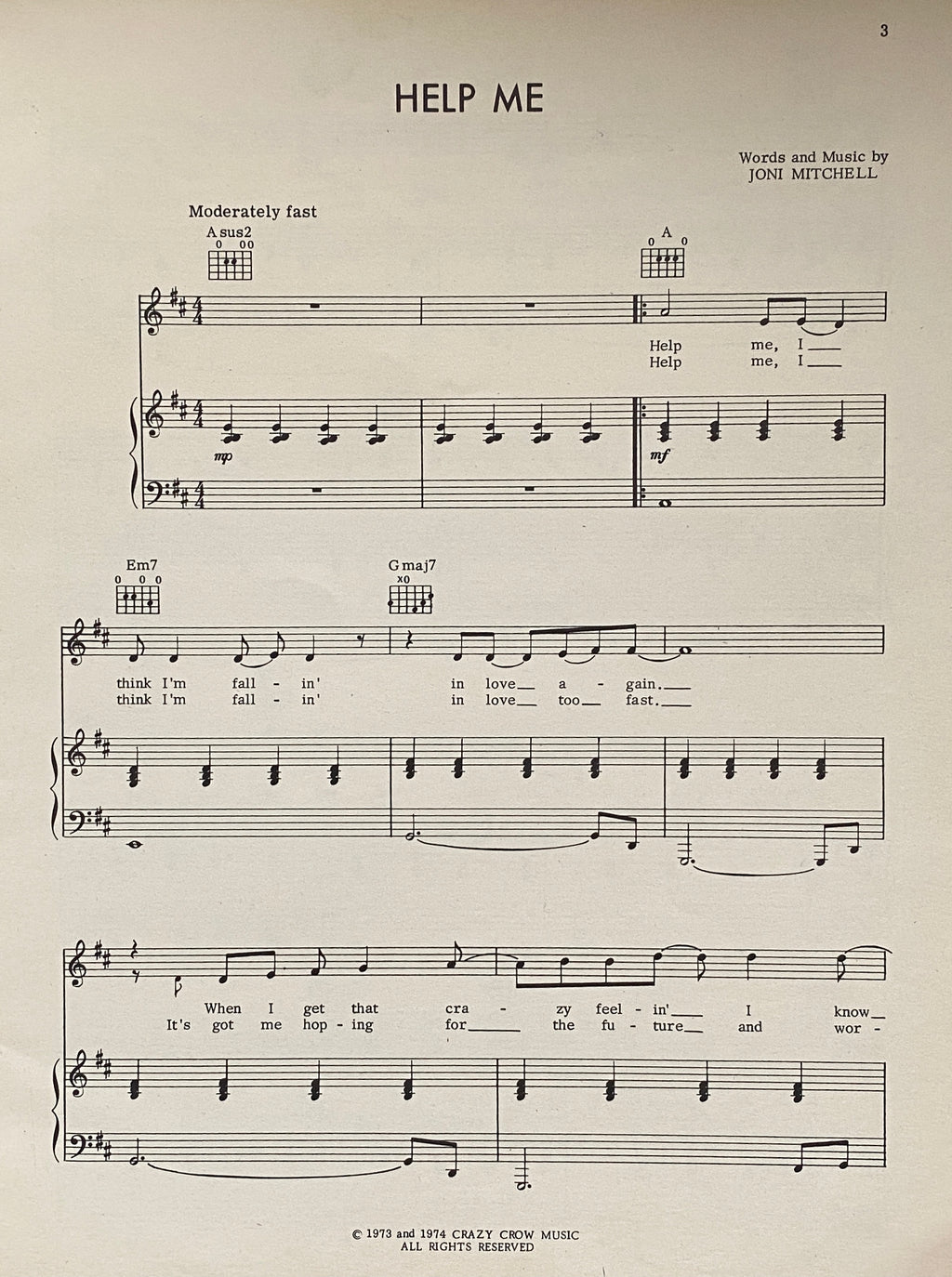 Joni Mitchell Help Me Sheet Music