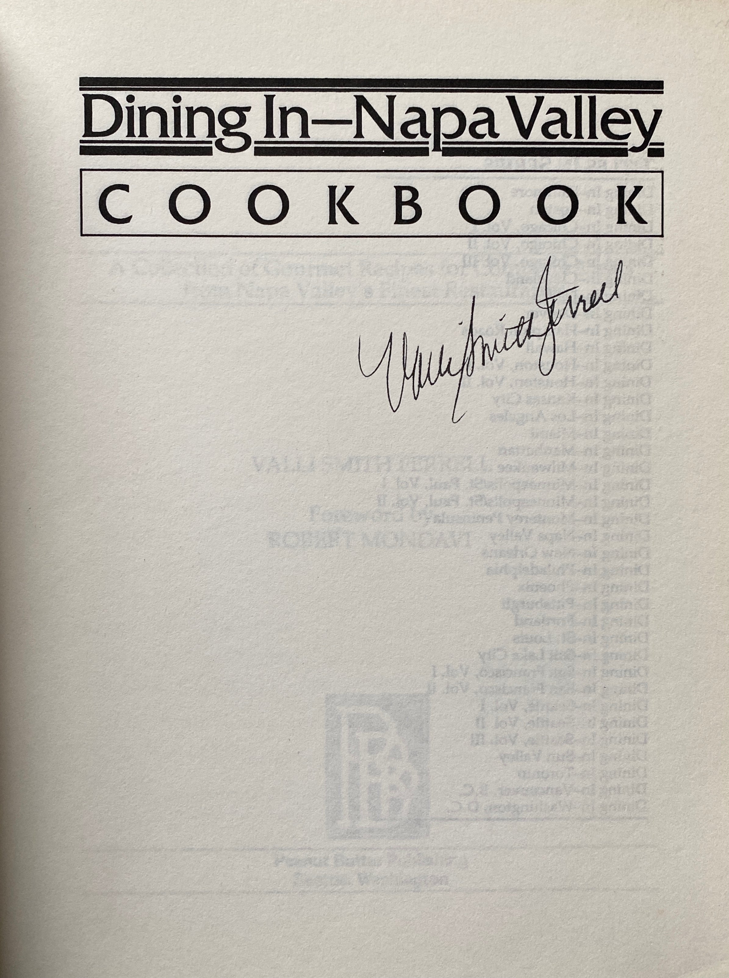 [SIGNED] VALLI SMITH FERRELL DINING IN-NAPA VALLEY