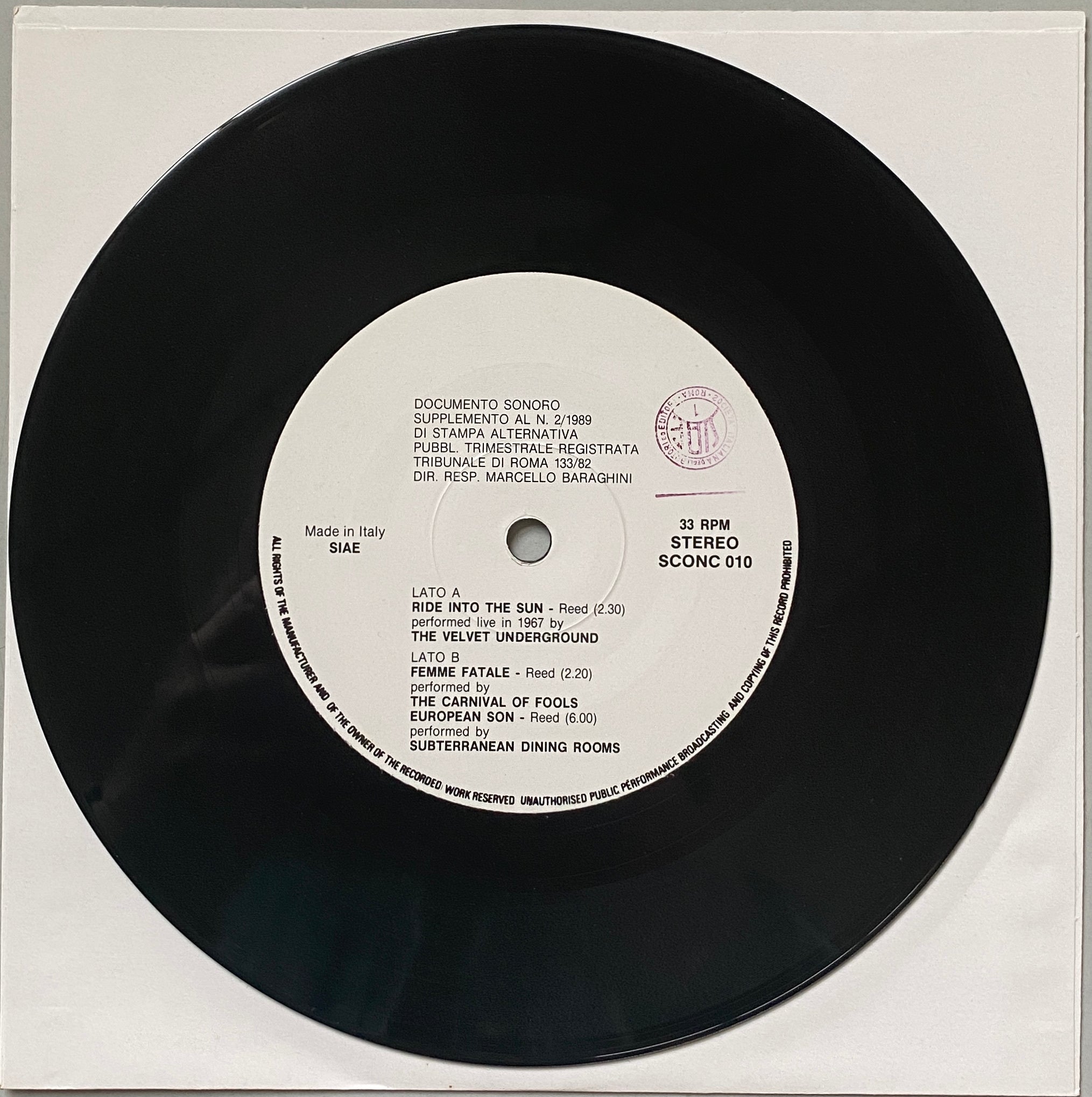 Velvet Underground English / Italian Lyric Book