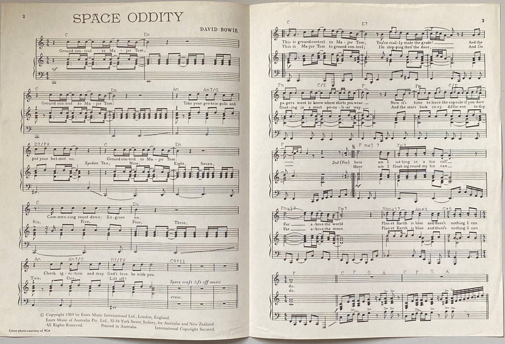 David Bowie Space Oddity Song Sheet
