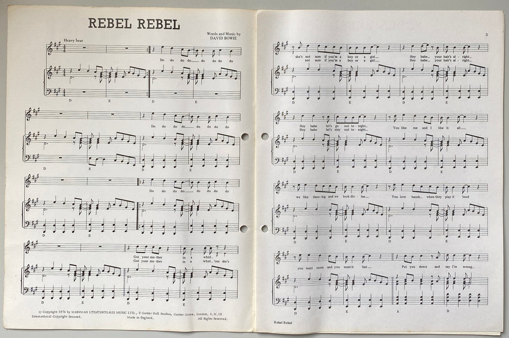 David Bowie Rebel Rebel Song Sheet