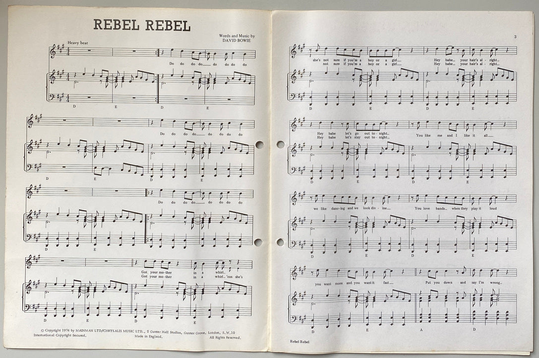 David Bowie Rebel Rebel Song Sheet