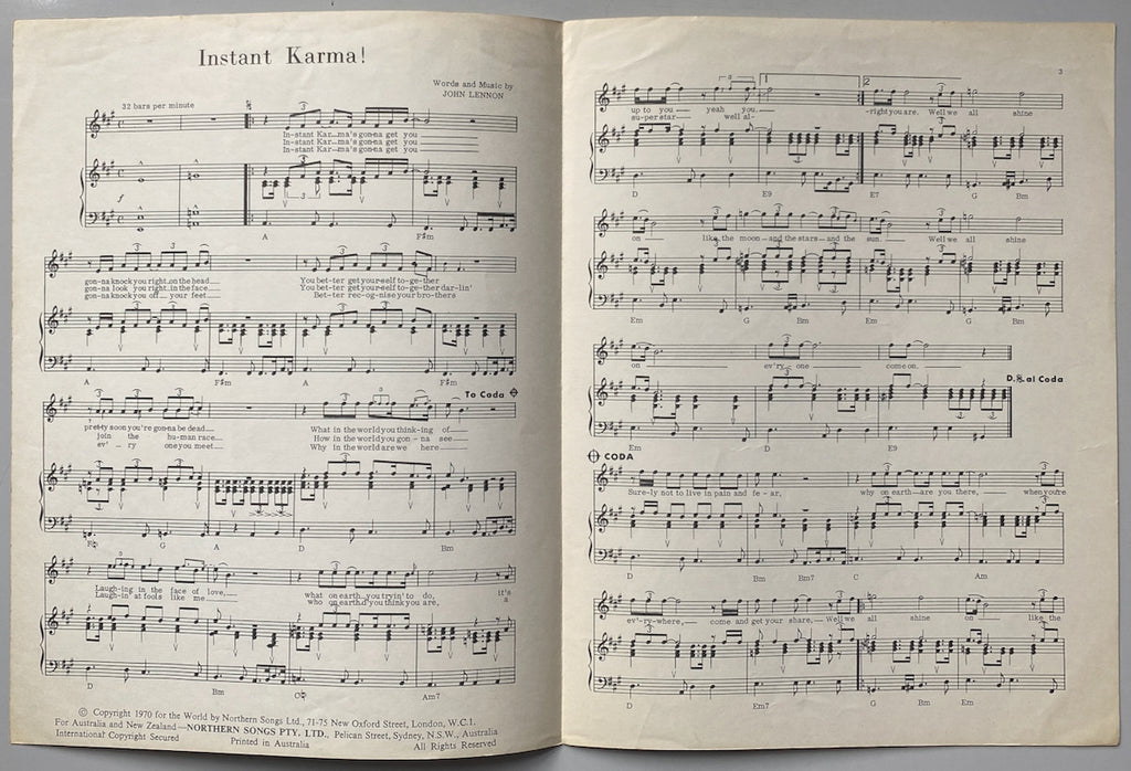 Instant Karma Song Sheet