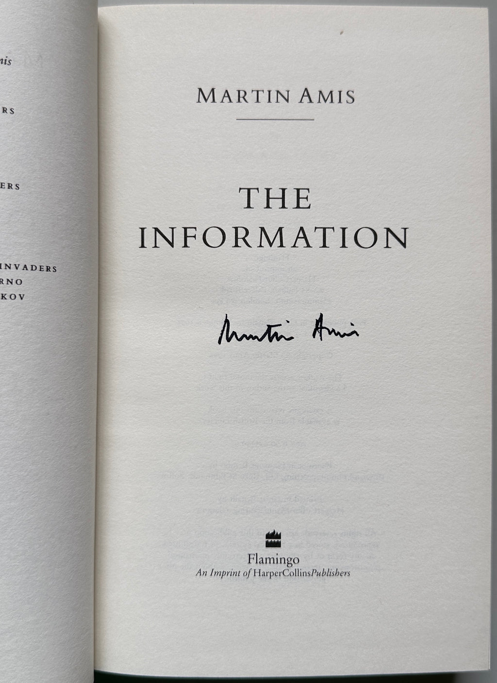[SIGNED] MARTIN AMIS THE INFORMATION
