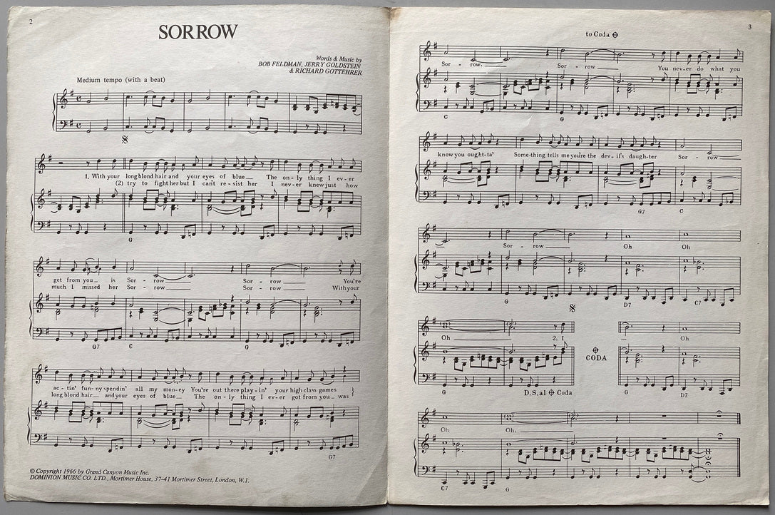David Bowie Sorrow Song Sheet