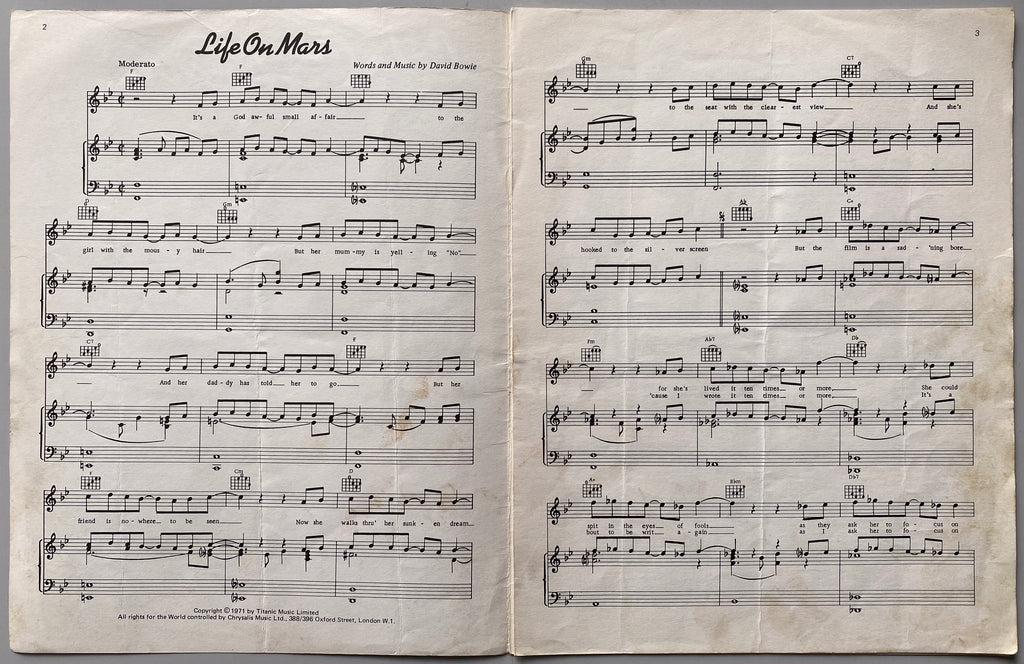 David Bowie Life On Mars Song Sheet