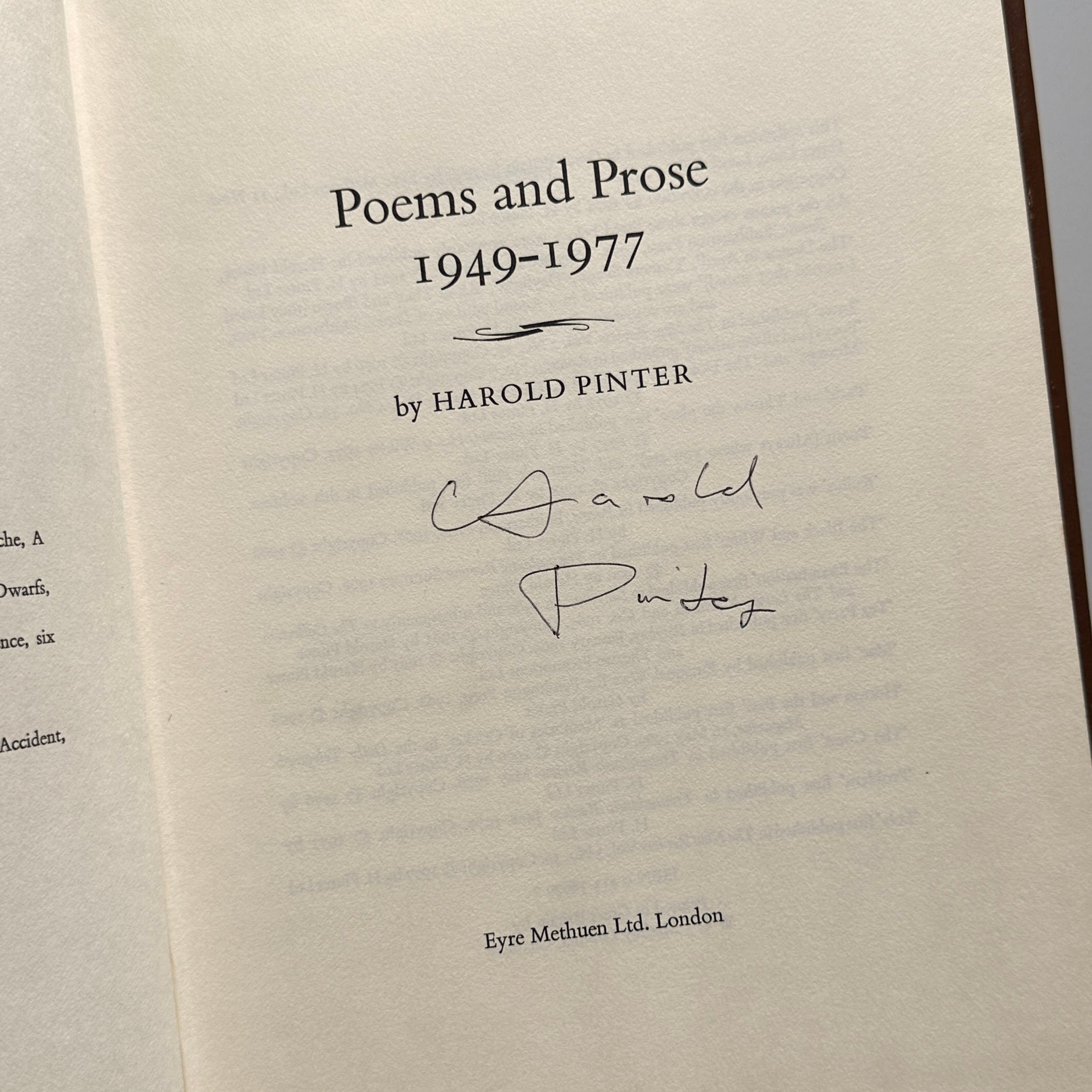 [SIGNED] HAROLD PINTER POEMS AND PROSE 1949 - 1977