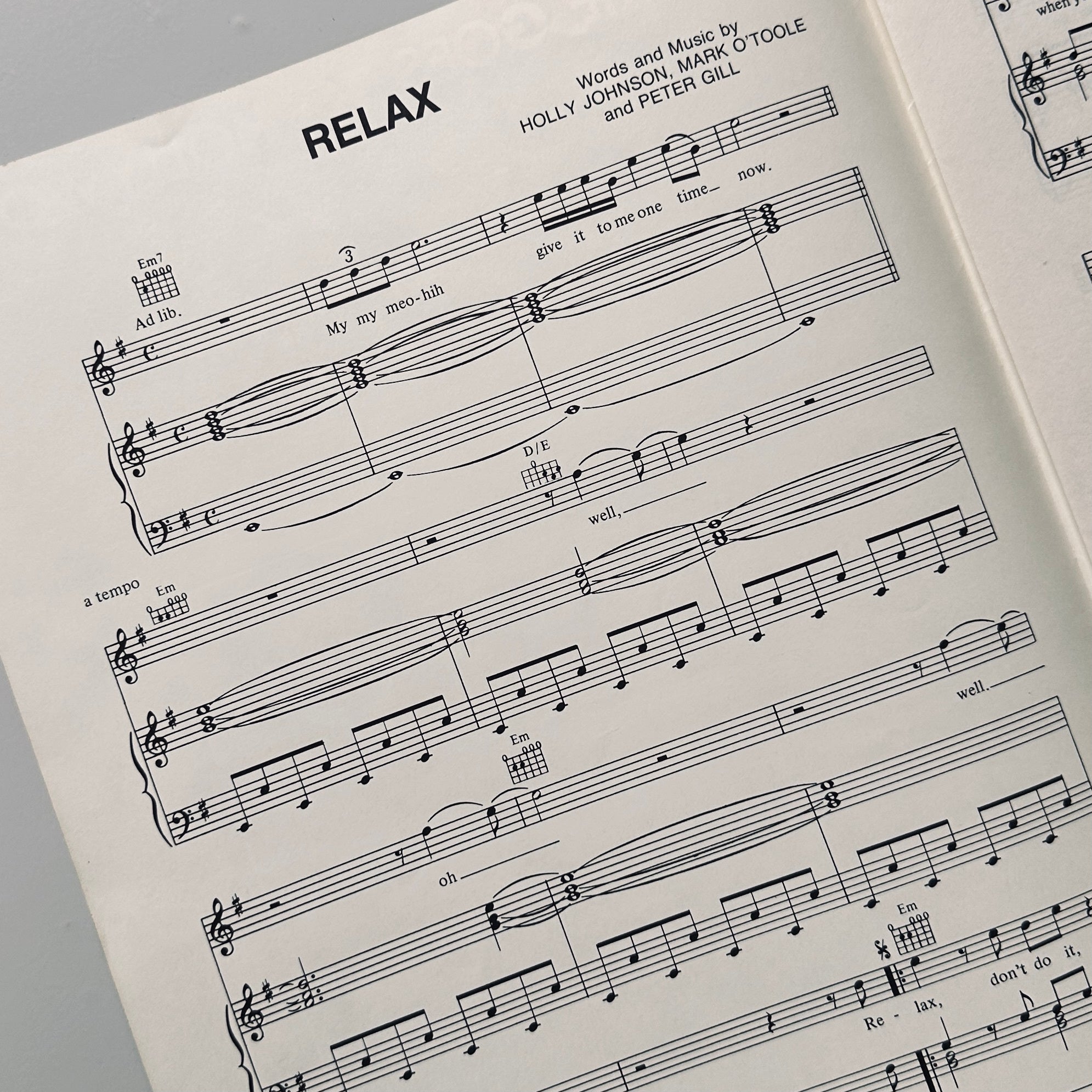 Frankie Goes to Hollywood Relax Song Sheet