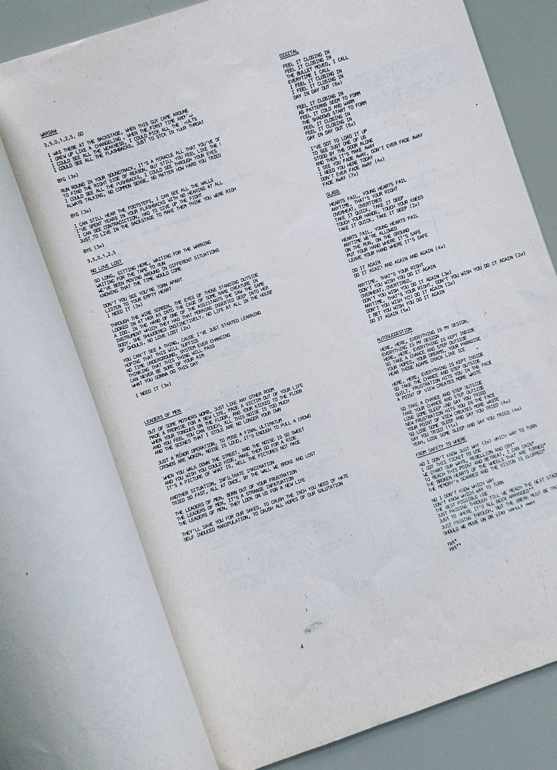 Joy Division Lyrics