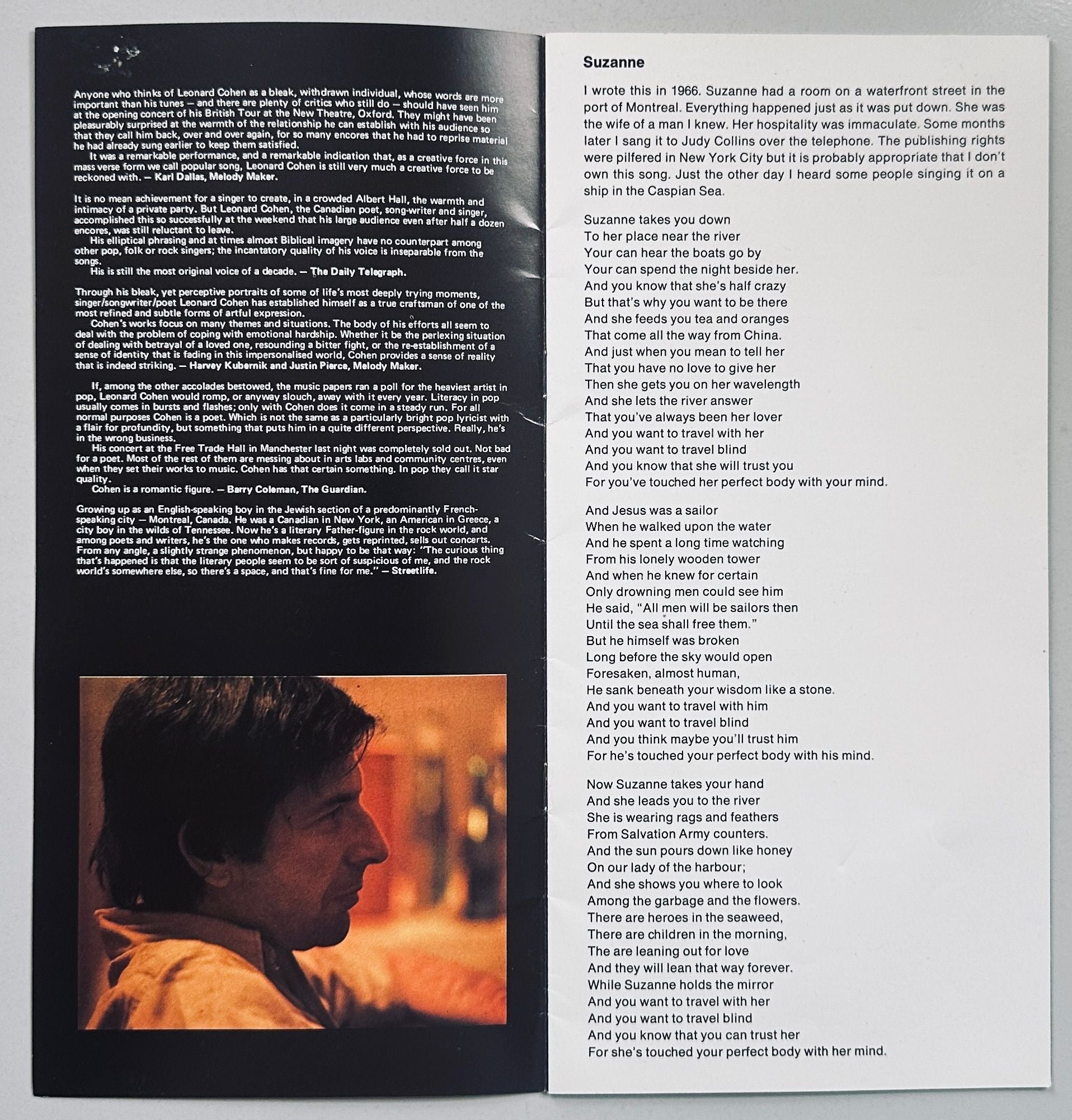 Leonard Cohen Tour Programme