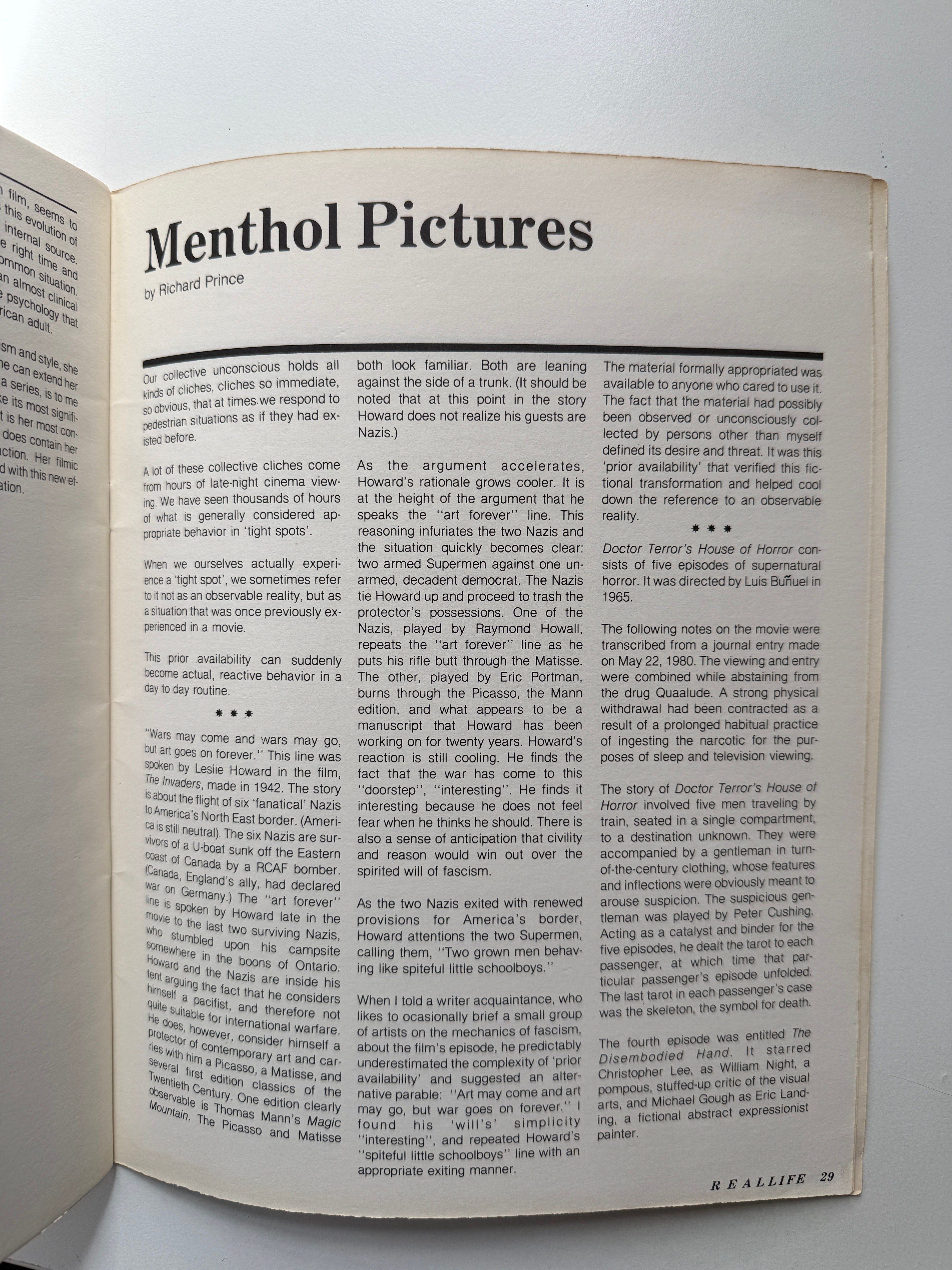 REAL LIFE Magazine Summer 1980 Richard Prince